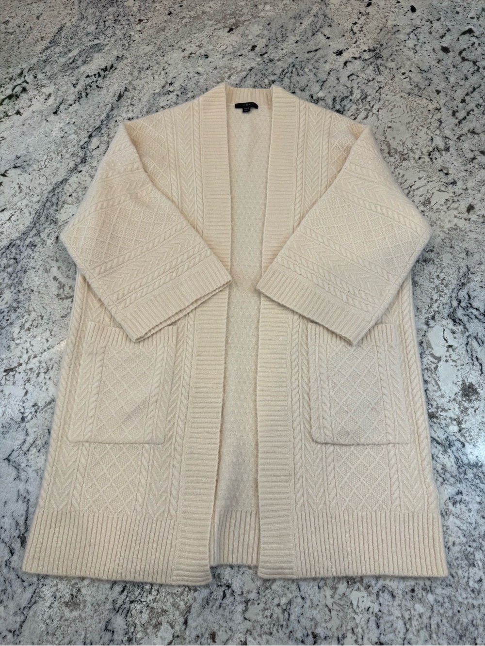 J.Crew Cable Knit Long Cardigan XS/S Merino Wool Alpaca Ivory - Picture 4 of 10
